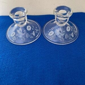 Ross- Simons Crystal Glass Wedding Floral Etched Candlestick Holders NWOT
